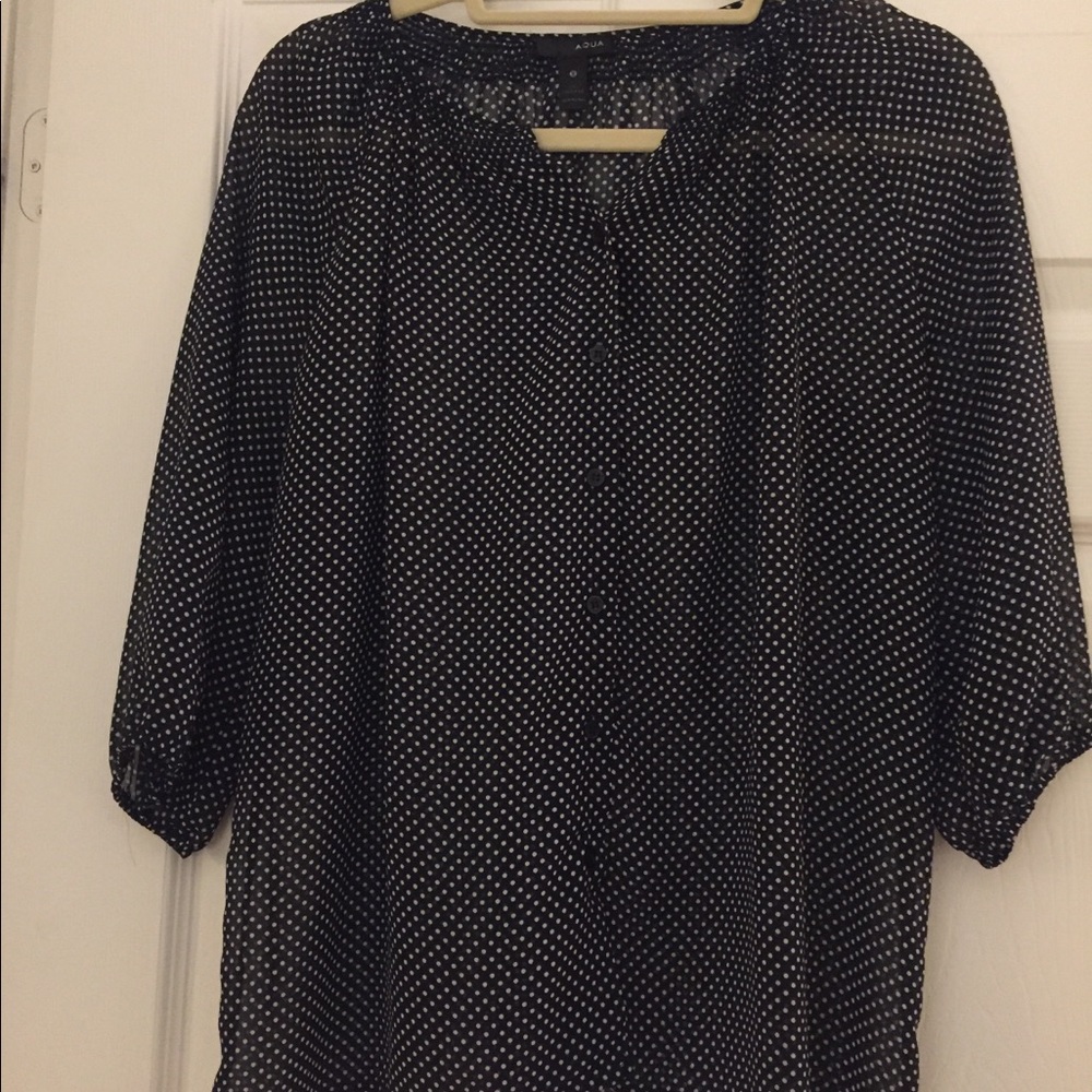 AQUA Navy Polka Dotted Blouse